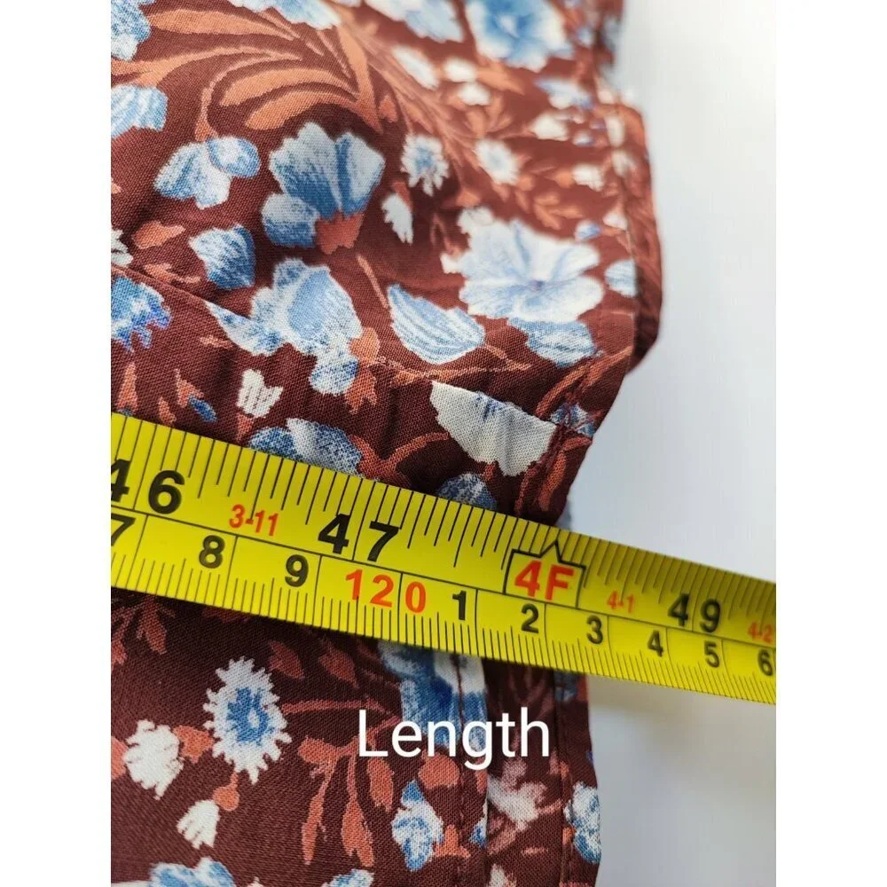 Madewell Woodland Women’s Size M Midi Dress Brown Floral Tiered Long Sleeve